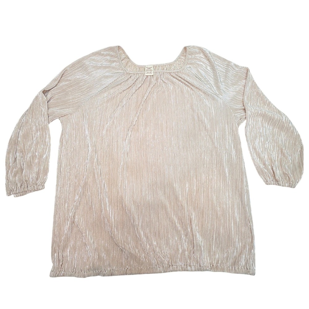 Faded Glory Womens XXL 20 Champagne Gold Metallic Pleated Blouse 3/4 Sleeve Top